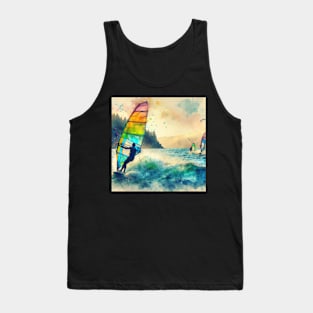 Artistic illustration of windsurfers at Mount Hood Tank Top